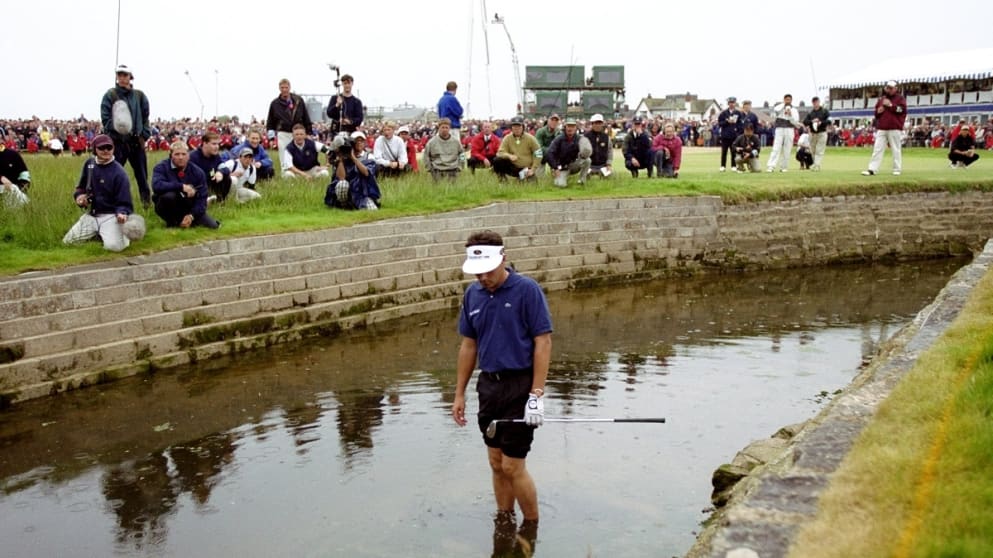 Jean van de Velde - assesses his shot at 1999 Open Championship