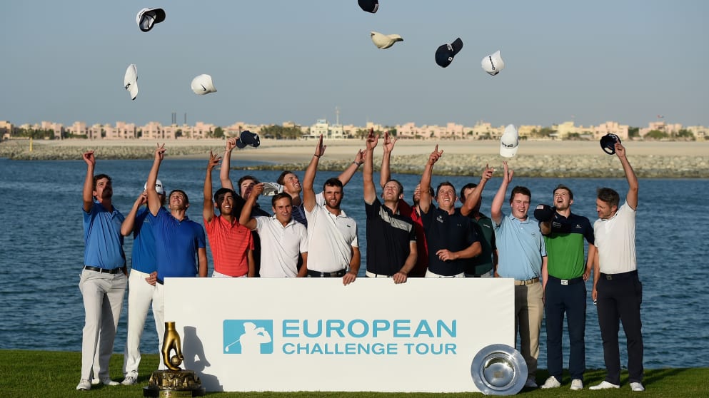 The 15 graduates celebrate getting their European Tour cards