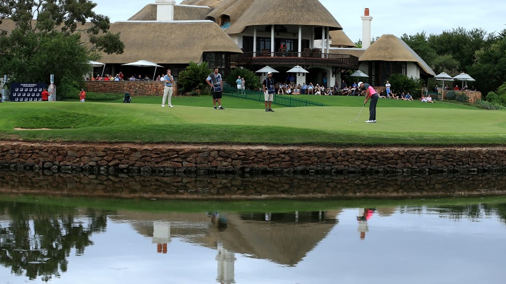 Charl Schwartzel puts the finishing touches on his third round 70 at the Alfred Dunhill Championship