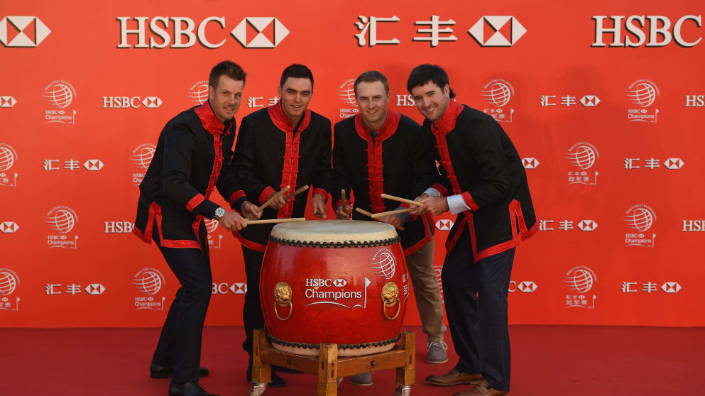  (L to R) Henrik Stenson, Rickie Fowler, Jordan Spieth and Bubba Watson at the WGC - HSBC Champions at The Peninsula 
