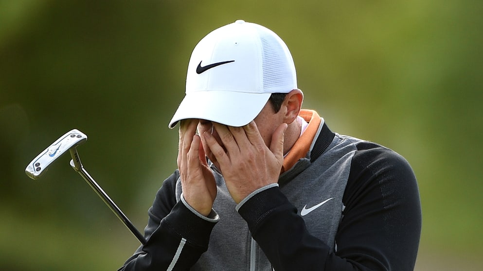 An emotional Rory McIlroy reacts after winning the Dubai Duty Free Irish Open
