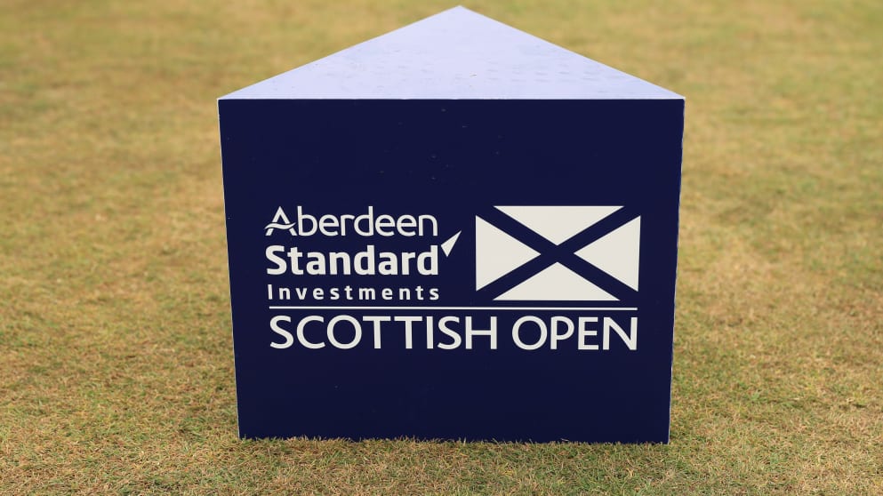 A tee marker at the Aberdeen Standard Investments Scottish Open