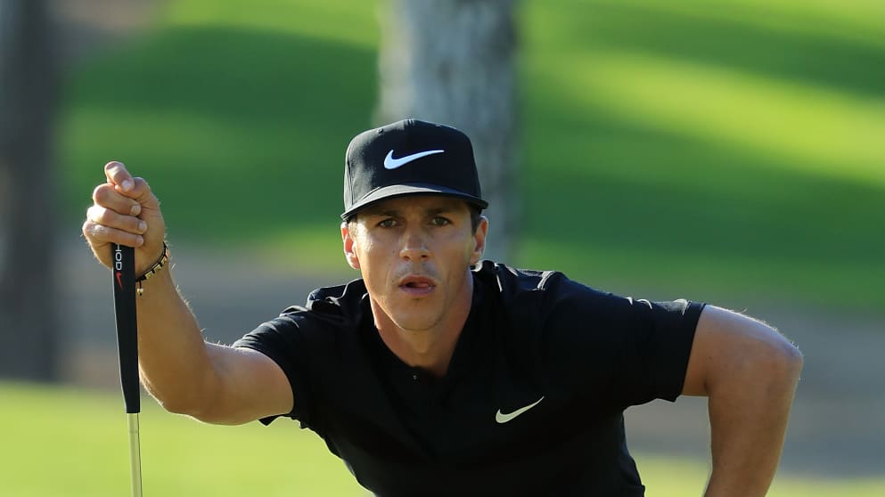 Olesen lines up a putt on day two of the Turkish Airlines Open 