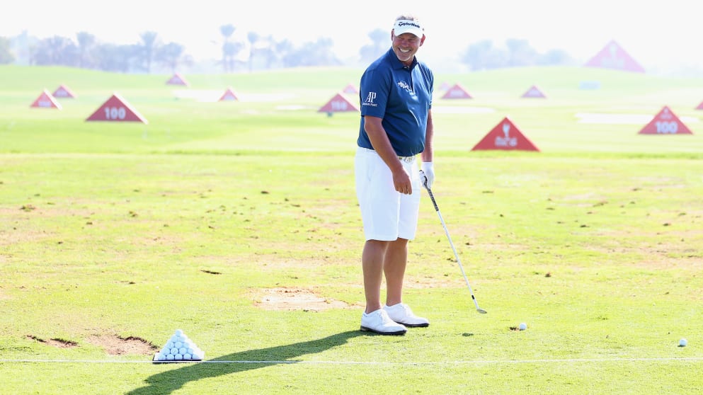 Darren Clarke in shorts during practice