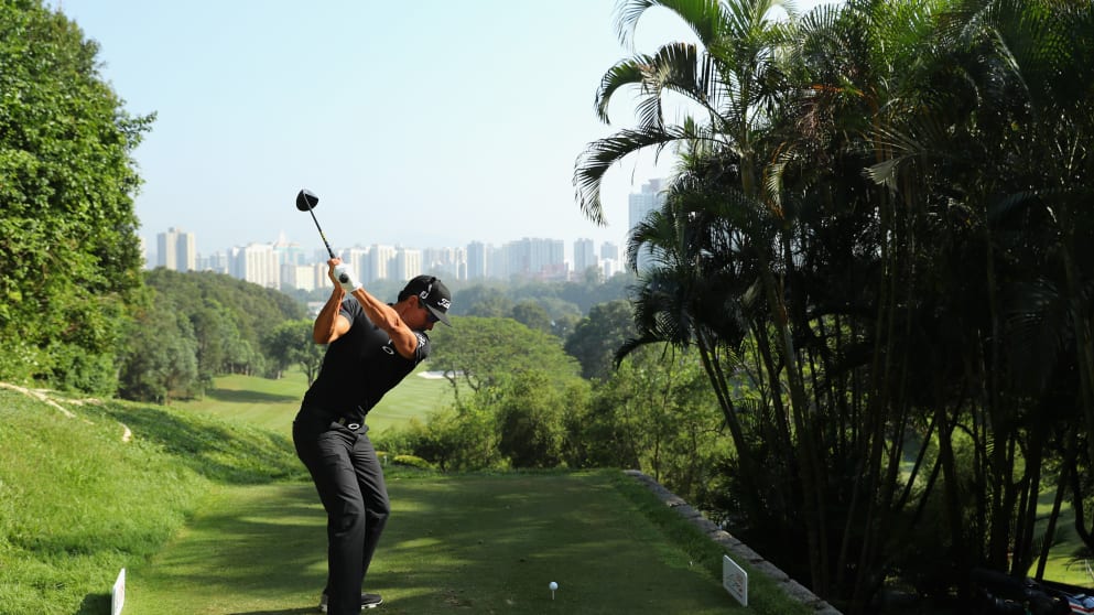 Rafa Cabrera Bello in action during the first round of the UBS Hong Kong Open