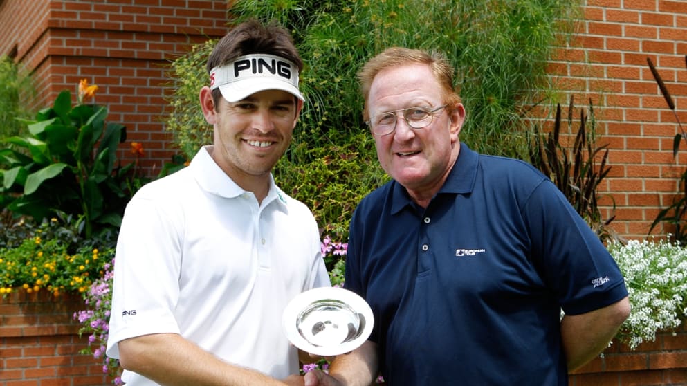 Louis Oosthuizen receives the Golfer of the Month trophy