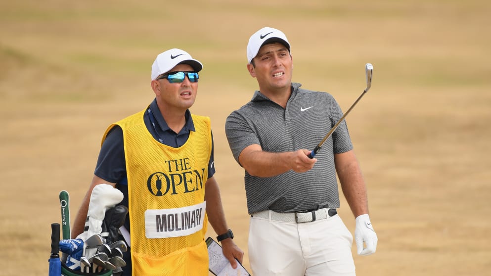 Francesco Molinari - with his caddie on the sixth hole during the final round of the 147th Open Championship