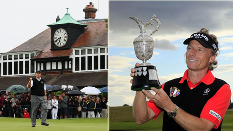 Loren Roberts winning the 2009 Senior Open Championship at Sunningdale, and Bernhard Langer winning in 2010 at Carnoustie