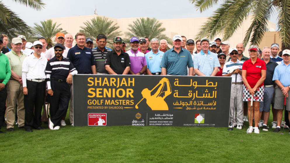 Senior Tour members with Pro-Am players at Sharjah Golf & Shooting Club