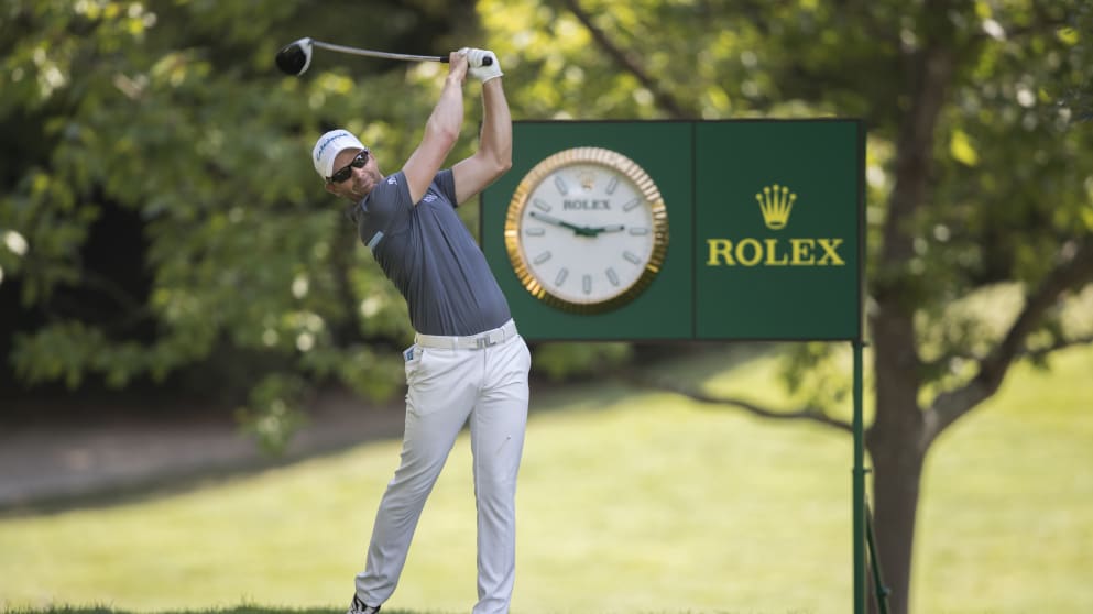 Marcel Schneider off the 18th tee (credit Rolex)