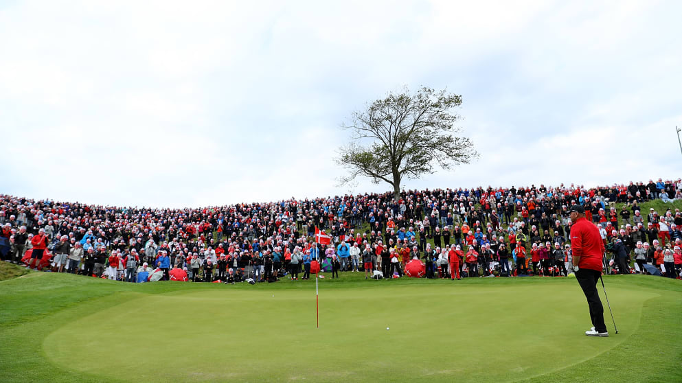 Thomas Bjorn on the 16th green at Himmerland Hill
