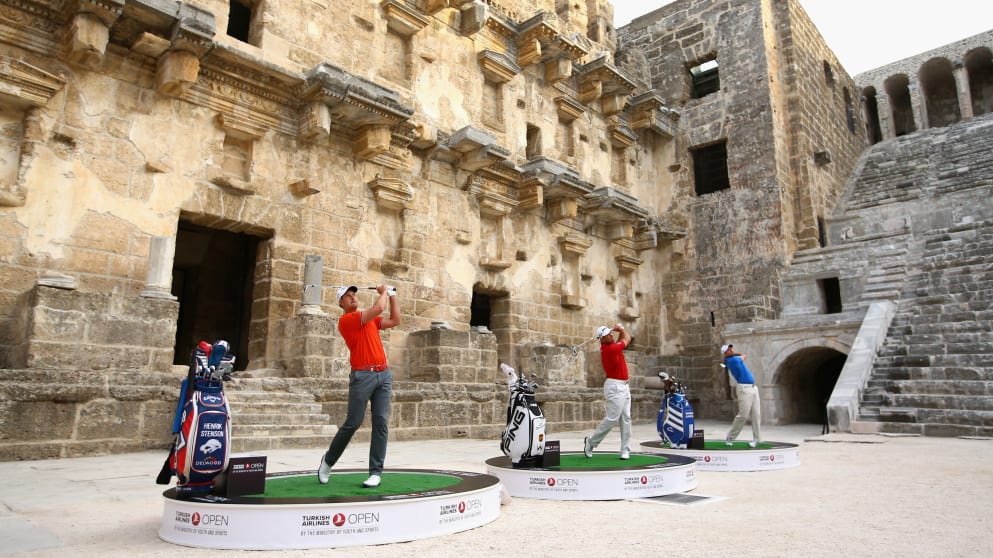 Sergio Garcia, Henrik Stenson and Lee Westwood at the Amphitheater of Aspendos