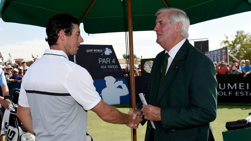 Rory McIlroy with Ivor Robson on the first tee