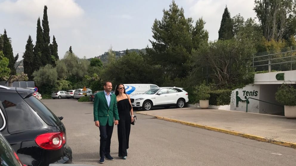 Sergio Garcia and his fiancé arrive at Club de Campo del Mediterráneo