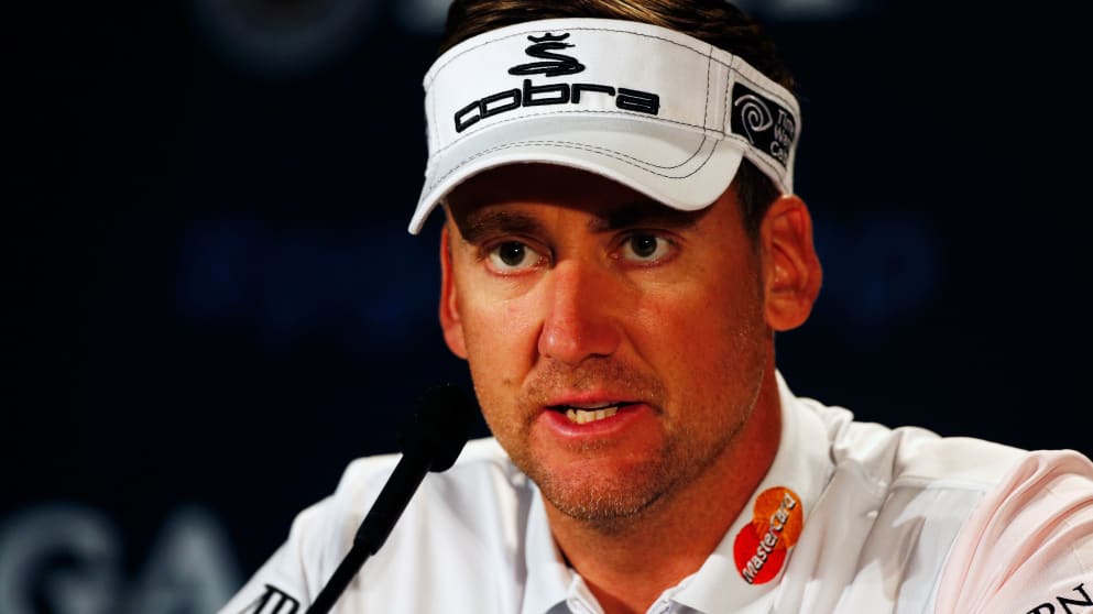 Ian Poulter speaks to the media at the US PGA Championship