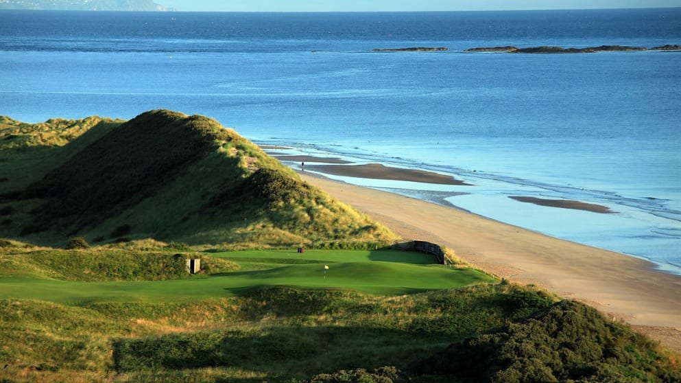The par 4 5th hole, 'White Rocks', on the Dunluce Course at Royal Portrush Golf Club.