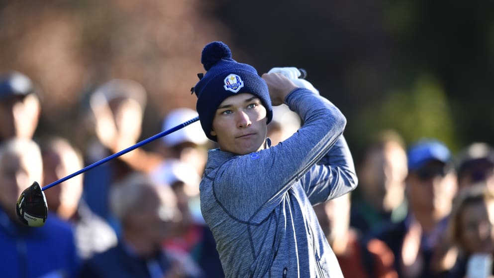 Nicolai Højgaard tees off at The Junior Ryder Cup