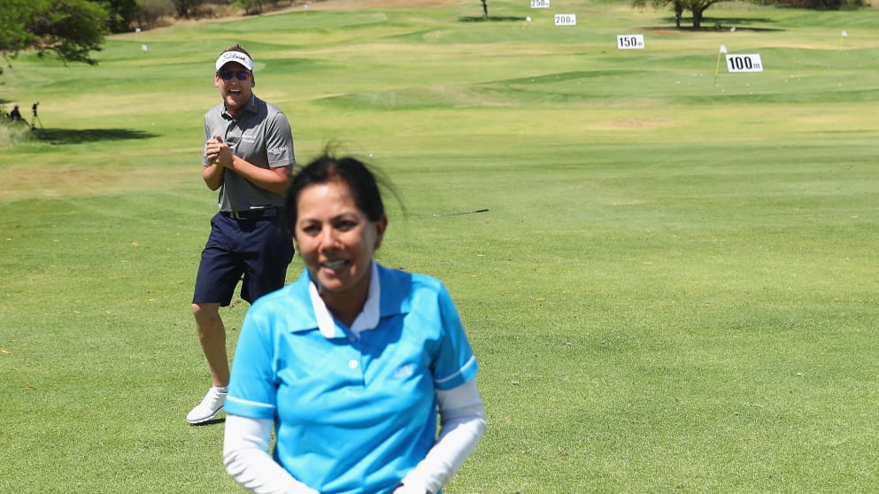 Ian Poulter and a fan at the Nedbank Golf Challenge