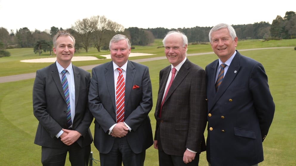 The Golf Foundation welcomes Sandy Jones. From left: Brendon Pyle (Chief Executive), Stephen Lewis (incoming Chairman), Sandy Jones (new President) and Charles Harrison (current Golf Foundation Chairman)