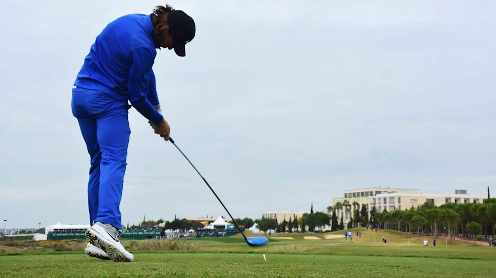 Tommy Fleetwood - plays a shot during the second round of The Portugal Masters at  Victoria Clube de Golfe