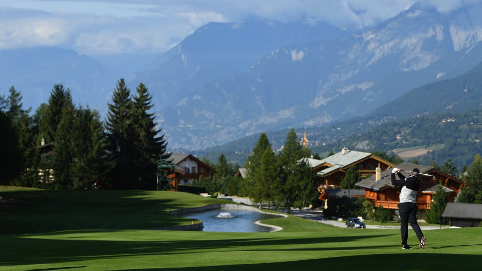 Lee Westwood on the 14th at Crans-sur-Sierre GC