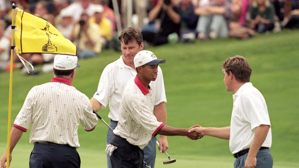 Westwood and Faldo beat Woods and O'Meara at Valderrama