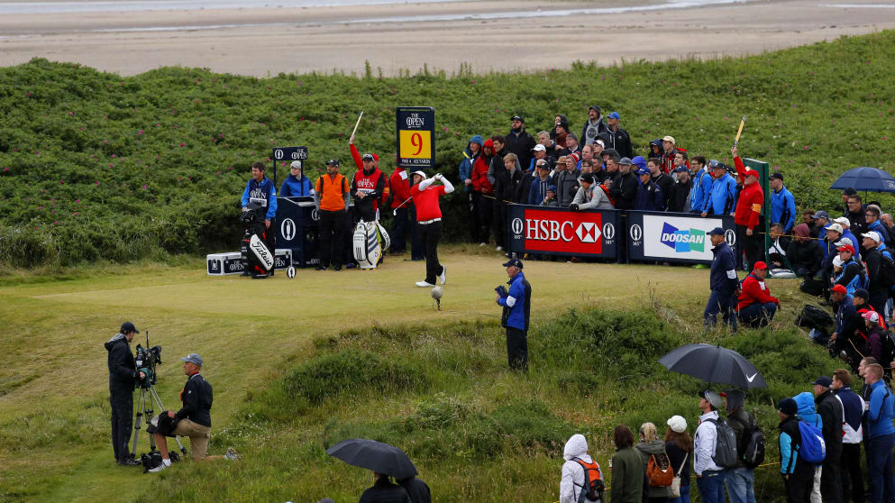 Andrew Johnston - hits his tee shot on the ninth hole on day three of the 145th Open Championship