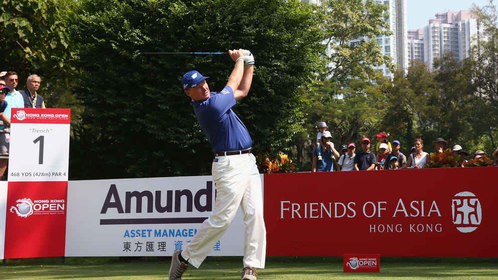 Ernie Els tees off during the 3rd round of the 2014 Hong Kong Open
