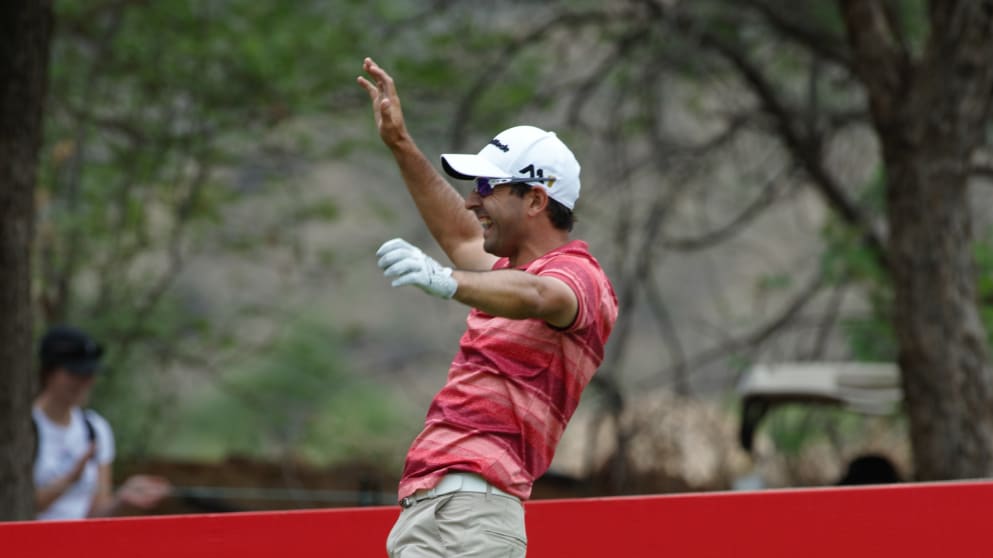 Fabrizio Zanotti - reacts after making the first ace in Nedbank Golf Challenge history (pic courtesy of Jeremy Campion Photography)
