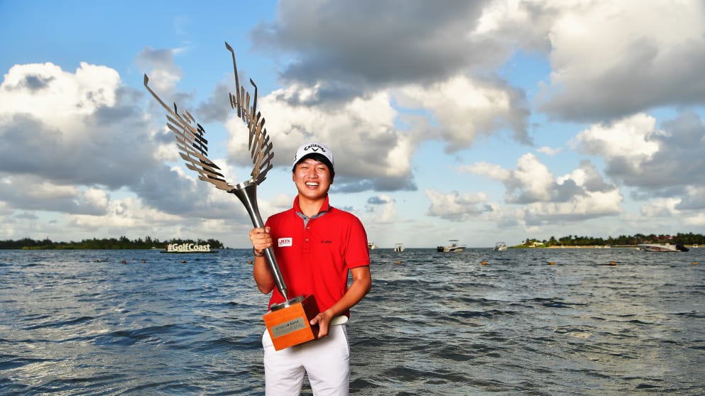 Jeunghun Wang celebrates his win in Mauritius
