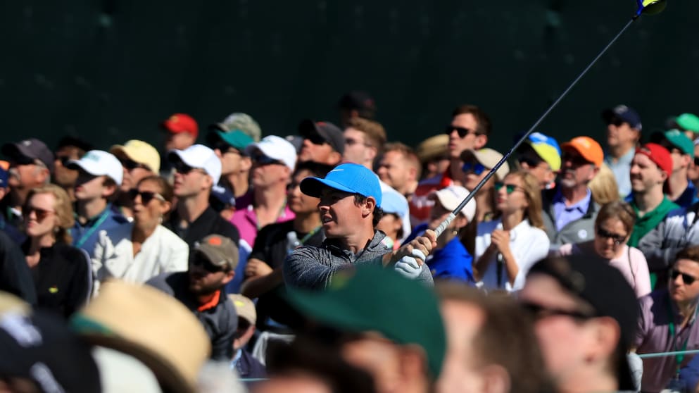 Rory McIlroy - in action on moving day at the 2016 Masters Tournament