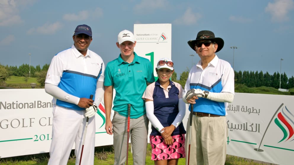 Lasse Jensen with his Pro-Am team at the National Bank of Oman Golf Classic (Phil Inglis)