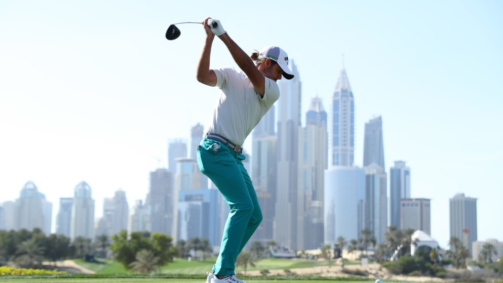 Curtis Luck on the eighth hole at Emirates GC
