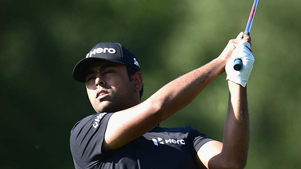 Anirban Lahiri in action at the Porsche European Open