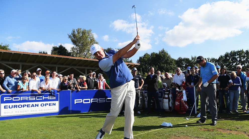 Ernie Els during a clinic before the 2016 Porsche European Open