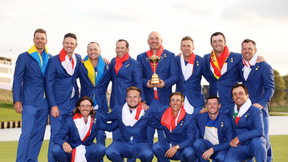 Team Europe celebrate with the Ryder Cup