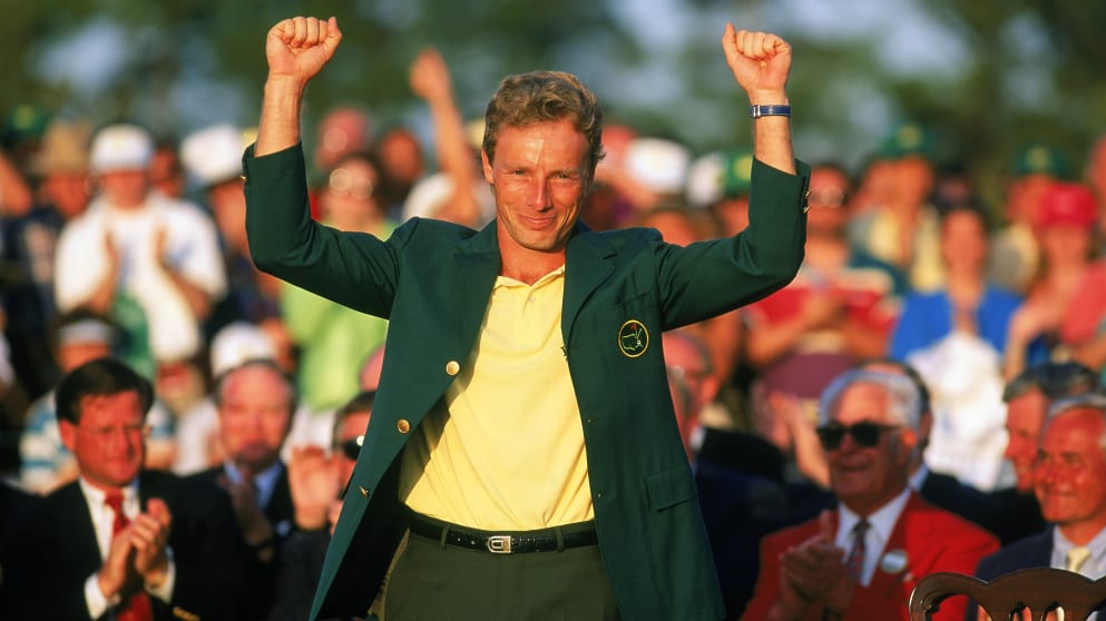 Bernhard Langer celebrates his 1993 Masters win