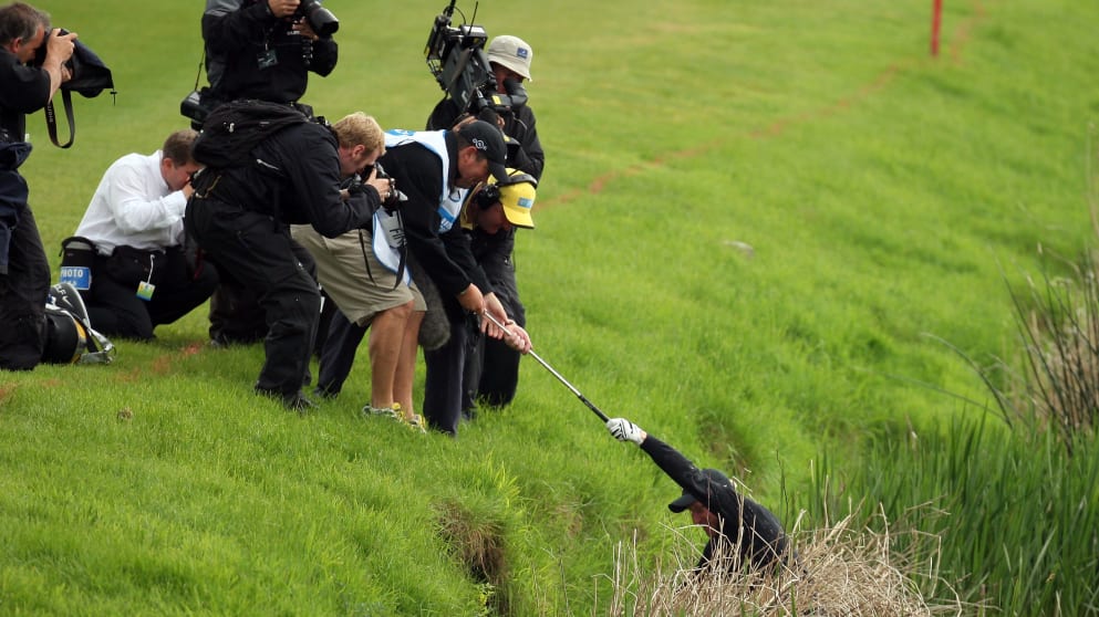 Richard Finch is helped out of the water during the 2008 Irish Open