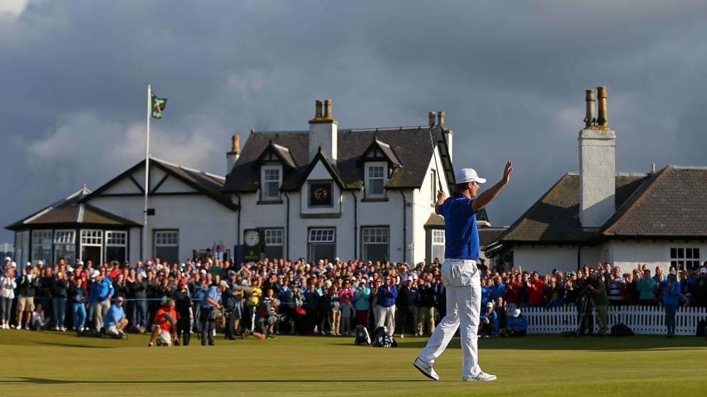 Arms aloft, Justin Rose takes in Royal Aberdeen's applause