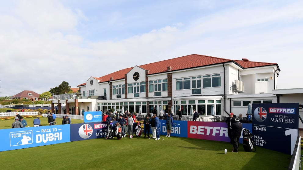 The first tee at the Betfred British Masters