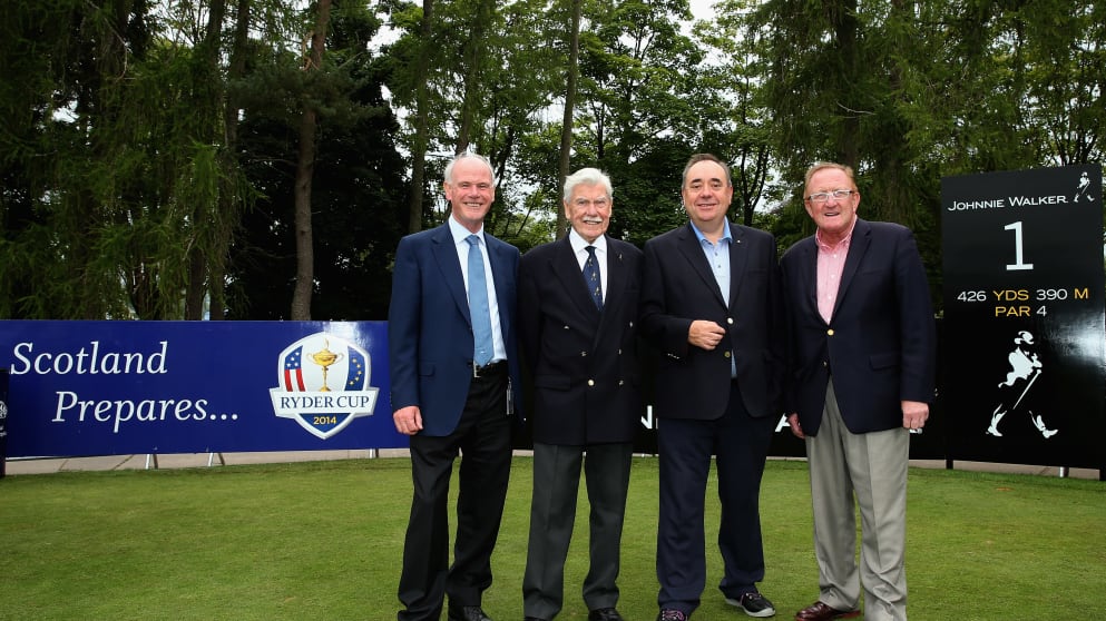 Sandy Jones, Professional Golfers Association Chief Executive, Lord Macfarlane, First Minister, Alex Salmond and Richard Hills, Ryder Cup Director 