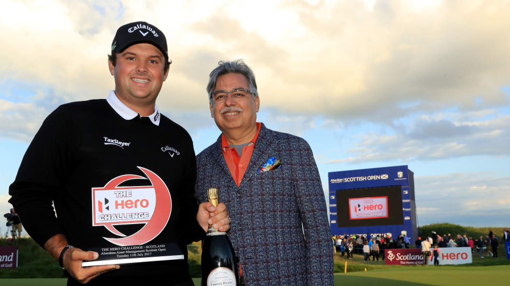 Patrick Reed celebrates his 2017 Hero Challenge win at Dundonald Links