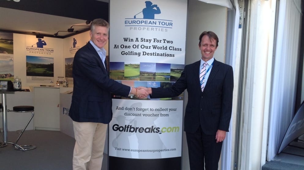 Andrew Stanley (left), Chief Executive of Golfbreaks.com launching the new agreement with David MacLaren, The European Tour's Director of Property and Venue Development
