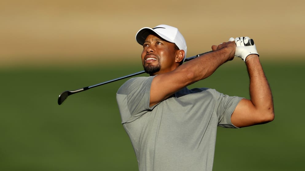 Tiger Woods ahead of the Omega Dubai Desert Classic