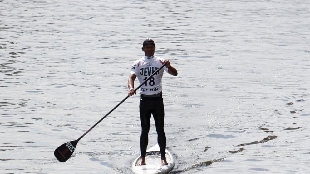 A stand-up paddle-boarder