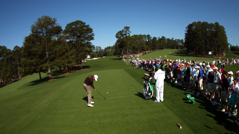 Lee Westwood heads down the third hole