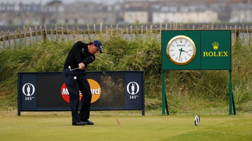 Phil Mickelson - hits his tee shot on the 2nd hole on day three of the 145th Open Championship 