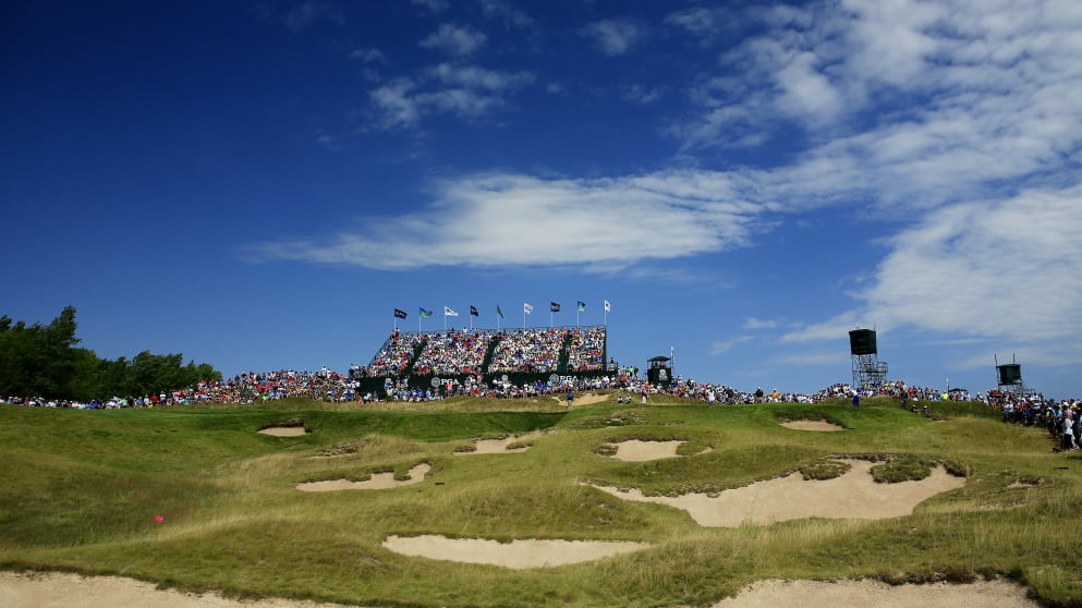 Fans watch the play during the first round of the 2015 PGA Championship