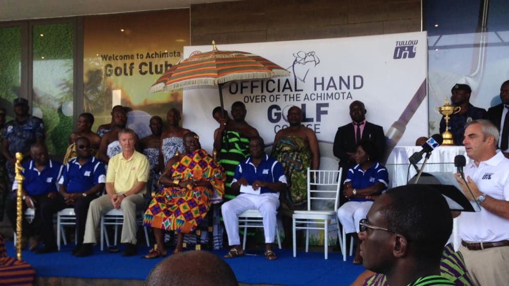 Paul McGinley with a European Tour delegation to witness handover of McGinley designed course in Ghana