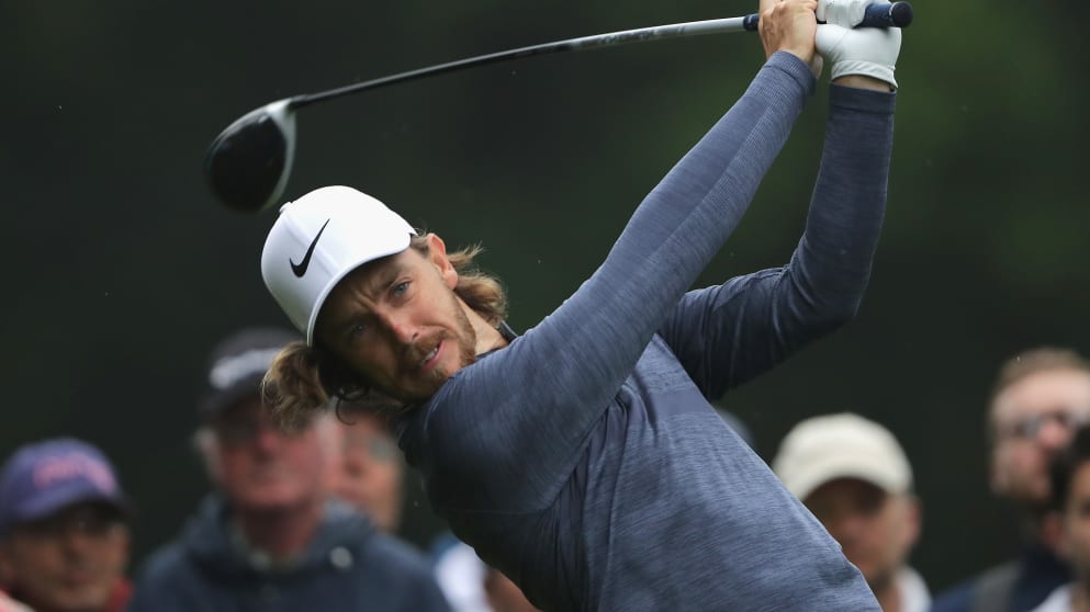 Tommy Fleetwood - tees off on the 3rd hole during the first round of the BMW PGA Championship